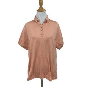 Jamie Sadock Golf Polo Shirt Womens Size M Peach Snap Buttons Textured Retro Top